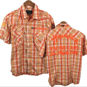 BF538 Mens RAREFIED Australia Patches Racing Button Down Shirt L